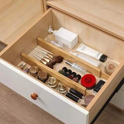 4 Stücke Bambus Schubladeneinteilungen, verstellbare Bambus Küchenschubladenorganizer, erweiterbare Schubladenorganizer für Schlafzimmer, Küche, Waschtisch und Schrankauszüge, 44-56cm, 31-44cm