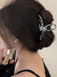 1个美人鱼尾巴金属发爪夹，饰有闪光珐琅和珍珠，优雅银色发饰，非常适合海滩派对、婚礼和情人节。 - 銀色 - 查看 15