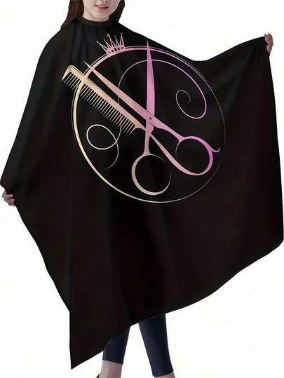 1 pieza Delantal de peluquería con estampado de tijeras, de tela impermeable y resistente a las manchas, con cuello ajustable, adecuado para todo tipo de cabello y edades, herramienta de estilismo universal para salón y uso doméstico
