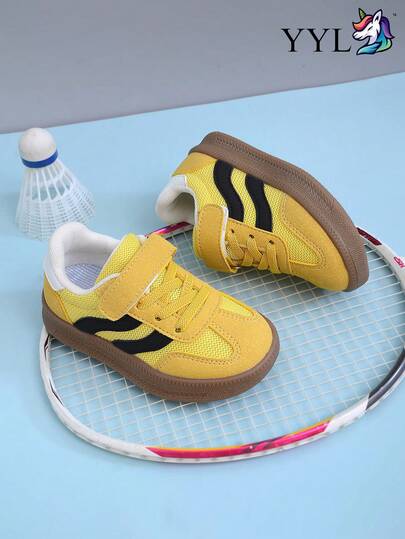 New Fashion Breathable Mesh Fabric Boys' Sports Shoes, Campus Style, Comfortable Non-Slip Basic Hook And Loop Closure Design, Stable Fit, Suitable For Daily Wear