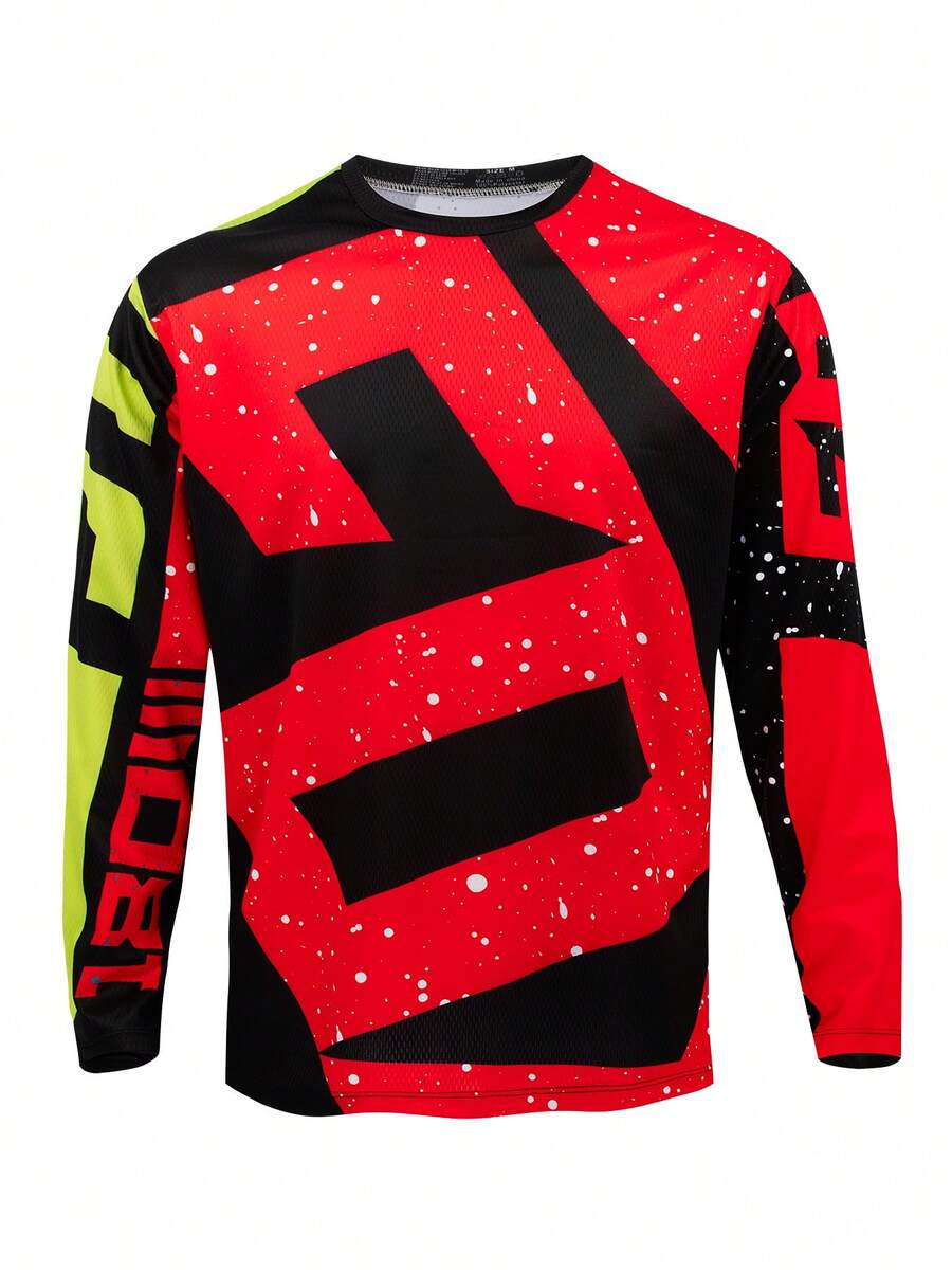 ETIXXL 男士山地單車運動騎行上衣,競賽衫,MTB BMX ATV 下坡 DH 越野摩托車長袖 T-shirt,快乾黑色 - 黑色 - 查看 1