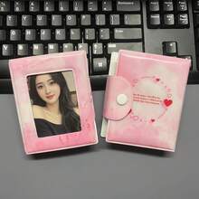 1pc K-Pop Photocard Album | Cute Black Cat, Dotted Stars, Pink Tone, Heart Snowman Design, Thick 3in PU Material Idol Photocard Collection Album - Black and White - View 12