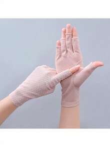 1 双防晒手套，女士夏季露指半指防紫外线薄款短款驾驶手套 - 彩色 - 查看 9