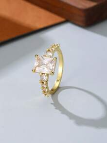 1枚精美闪亮镶嵌锆石几何图案女士戒指，时尚奢华婚礼派对珠宝配饰礼品 - 戒指 - 查看 10