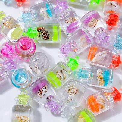 10个/套 夜光树脂贝壳许愿瓶吊坠，适用于DIY项链、手链、耳环、钥匙扣 - 时尚发光饰品工艺材料，无需电镀