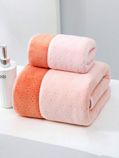 2 Pcs Thickened Towels & Bath Towels Set, Double Sides Different Colors, Thickened Coral Fleece, Plush Soft, Super Water Absorbent, Quick Drying, Towel Set Suitable For Bathroom, Swimming Poll, Hotel, Home, Party, Birthday Presents, Gifts For Mother, Mother's Day