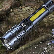 High-Power LED Flashlights With Display Screen, Zoomable Flashlight, Portable Rechargeable Lamp With SOH2 Emergency Side Light - With European Plug - View 5