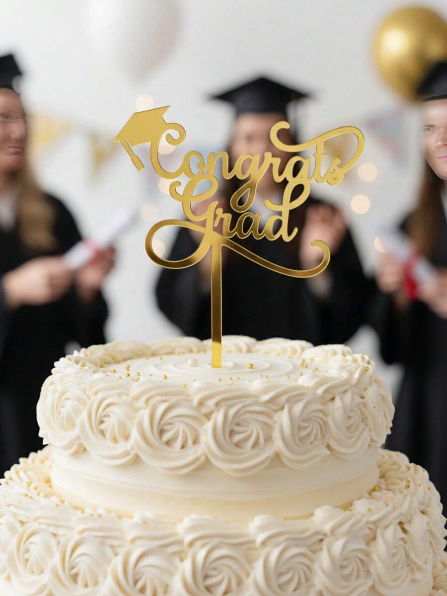 1pc Graduation Celebration Cake Topper - Congrats Graduate, Completed, Graduation Party Decor, Cupcake Topper - StyleF - View 1