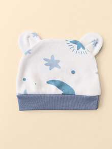 6pcs Random Newborn Baby Boy Warm Protective Cute Printed & Solid Color Beanie Hats, Suitable For 0-3M Infants, Daily & Outdoor Use - Multicolor - View 4