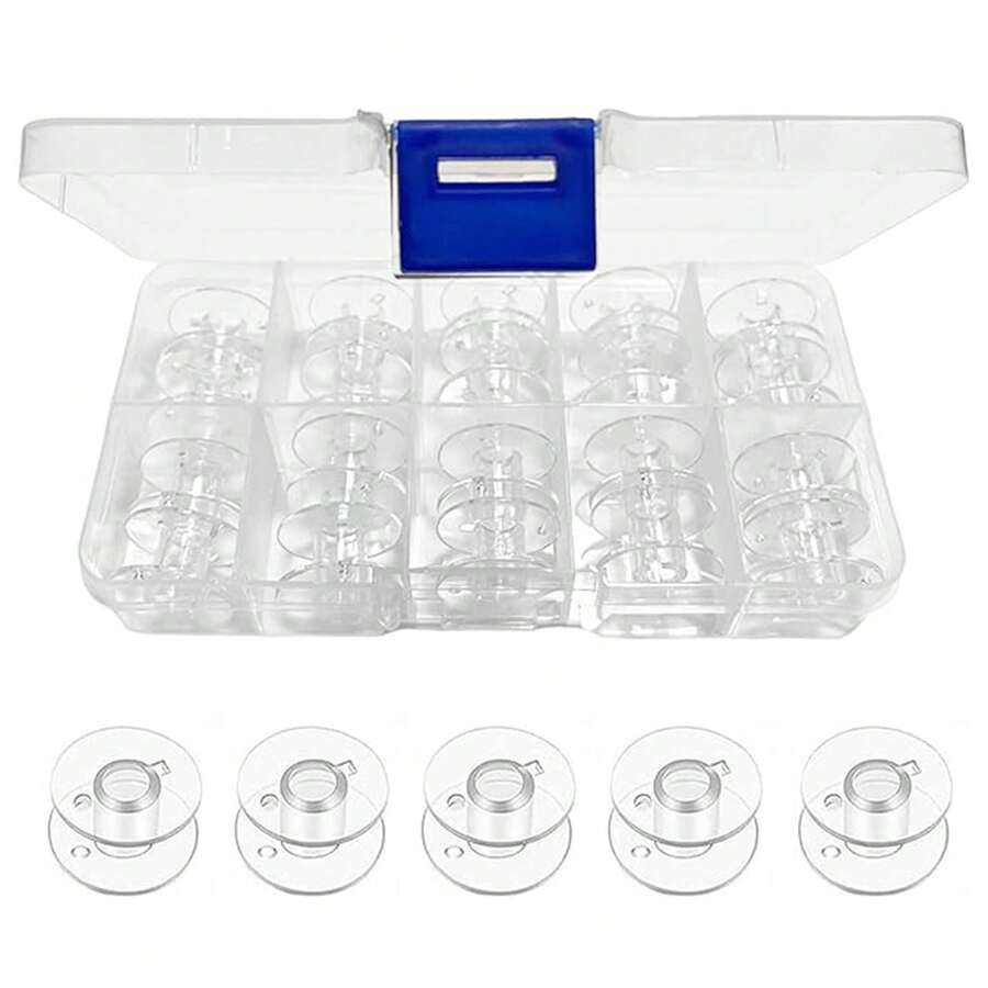 EDCUEBE7 20pcs Transparent/Colored Sewing Machine Bobbins Set With Storage Box, Suitable For Brother, Janome And Most Sewing Machines