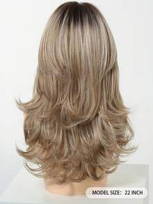 22 Zoll lange wellige Perücken mit mittlerem Pony Dunkelwurzeln Braun Perücken für Frauen Braun Farbverlauf Haar mit Blond Perücken, hitzebeständige synthetische Perücken für tägliche Party Cosplay Perücken - Ombre-Blond - Übersicht 6