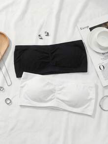 2pcs/Set Girls' Seamless Wireless Bralette, Suitable For 9-12 Years Old Teenagers, Breathable, Removable Lining, Wire-Free - Multicolor - View 1