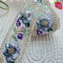 36英寸/72英寸宽：2.17英寸彩色蕾丝花边，手工蕾丝，太极旗袍，窗帘蕾丝，编织丝带配件，蕾丝刺绣包，尺寸可自由定制，蕾丝节日礼物，蕾丝缎带，礼品包装，蕾丝DIY工艺材料，窗帘边缘缝纫配件 - 紫色 - 查看 7