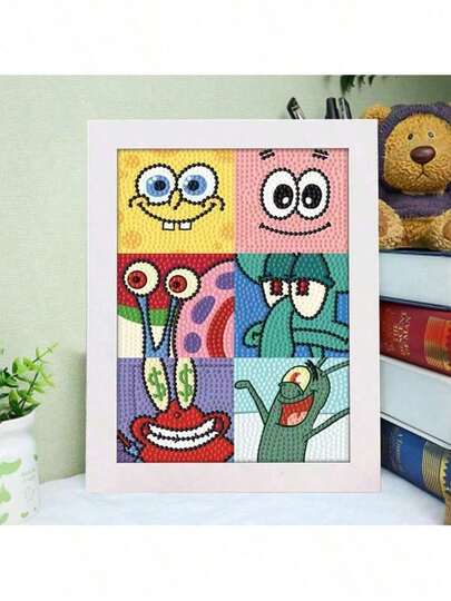 SpongeBob SquarePants 1 pieza Pintura de diamantes 5D de Bob Esponja, manualidad DIY con taladro completo, adecuada para decoración de sala de estar. El patrón incluye personajes clásicos como Calamardo Tentáculos, Sr. Cangrejo, etc. Kit de arte de diamantes, arte de raspar, manualidades de Halloween. La opción perfecta para fiestas de Halloween y regalos de Navidad.