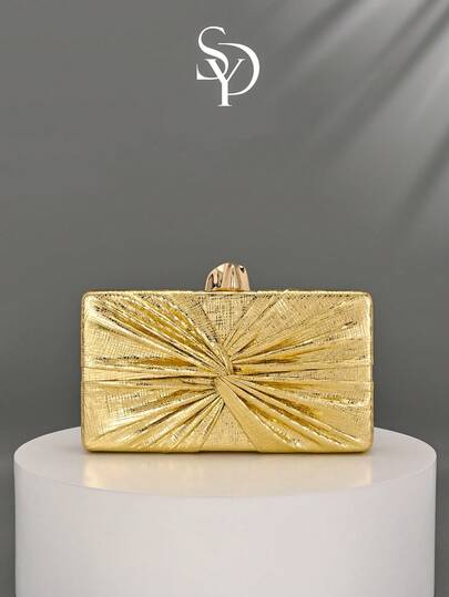 1pc New Elegant Romantic Solid Color Pleated Clutch Bag, Shiny Handbag, Bridal Wedding Bag, Suitable For Party, Wedding, Prom, Banquet, Can Be Matched With Wedding Dress, Formal Dress, Prom Dress, Birthday Dress, Party Dress