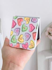 1pc Fashionable And Minimalist Skin Feel PC Material Cute And Minimalist Full Screen Heart-Shaped Element Folding Phone Case, Can Protect And Prevent Falling For: SamsungGalaxy Zflip 3/Zflip 4/Zflip 5/Zflip 6/Zflip 7/ Find N3 Flip/ Razr 50 Ultra/ Razr 60 Ultra/ Razr 60/ Razr 50/XiaomiMIX Flip/Galaxy Z Flip7 FE - White - View 3