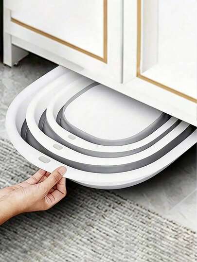 1/3pcs Convenient And Attractive Collapsible Space-Saving Sink Basin - Durable Plastic, Portable Folding Washbasin For Home, Dorm, Camping ,Washing Face, Underwear Cleaning And Foot Soaking, Suitable For Bathrooms And Small Spaces- Modern Oval Design, Multi-Purpose, Easy To Store & Clean, Portable Washer