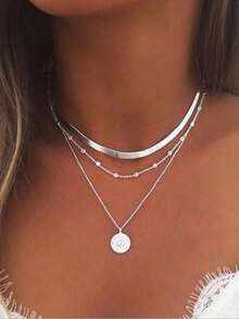 1pc Multi-Layer Pendant Necklace, Exaggerated Layered Necklace Jewelry For Party - Silver - View 2