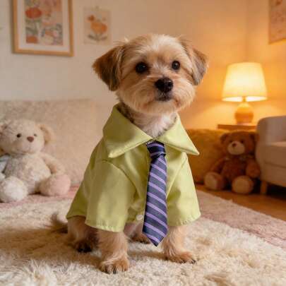 1件装狗狗衬衫配领结套装，轻盈透气，适合春夏穿着，装饰性领结设计，方便小型犬日常穿着。