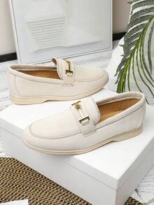 2026春夏新款男士圆头乐福鞋，百搭男士一脚蹬鞋，商务正装工作鞋，英伦风乐福鞋，平底休闲透气软底手工大码男鞋43-46码 - 米色 - 查看 3