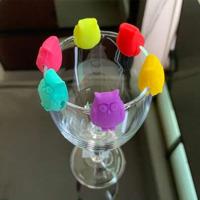 6pcs Silicone Drink Markers, Cup Edge Decorations, Owl Shaped Cocktail Glass Identifiers