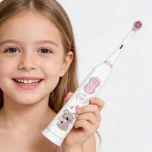 1 pieza Cepillo de dientes eléctrico giratorio con 4 cabezales de cepillo, incluye 2 baterías AAA, cepillo de dientes eléctrico con batería inteligente que se limpia, suave, con una variedad de patrones - Blanco - Ver 5