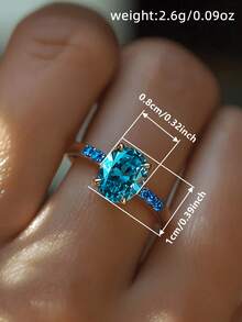1 chiếc nhẫn đá Cubic Zirconia màu xanh dương lấp lánh dành cho nữ, thích hợp làm quà tặng đám cưới, lễ đính hôn, tiệc tùng hoặc ngày Valentine. - Vàng - Xem 4