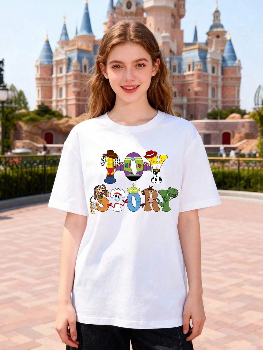 Disney Women's Casual White Toy Story Print T-Shirt, Short Sleeve Round Neck Regular Fit Cotton Top For Everyday Wear - White - View 1