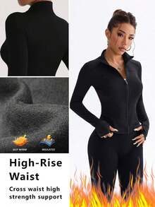 Women's Slim Fit Breathable Sports Set, Suitable For Outdoor Running, UV Protection Zipper Elastic Minimalist Slim Fit Fashionable Sexy High-Quality Basic Streetwear Elastic Casual Unique Color Brightening Skin Tone Elegant Tight Fit Warm Long Sleeve Yoga Jacket - 海軍藍 2 - 查看 8