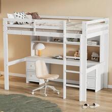 Mezzanine Bed 90 X 200 Cm, Children's Bed, Bunk Bed, Table Underneath, Large Storage Space, High Guardrail, Sturdy Staircase, White - White - View 3