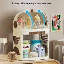 Giá đựng đa năng bình sữa và sữa bột cho bé, có nắp đậy chống bụi dạng lật, khay hứng nước phía dưới, tùy chọn một tầng/hai tầng, dụng cụ sắp xếp đồ dùng cho bé. - Xem 3