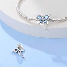 1 Mặt dây chuyền hình thiên thể bằng bạc Sterling 925, hình mặt trăng, sao, bướm, kính thiên văn ma thuật, mặt dây chuyền đính đá Zirconia xanh dương, phù hợp với vòng tay kiểu Châu Âu, quà tặng tự làm trang sức. - Nhiều màu - Xem 2