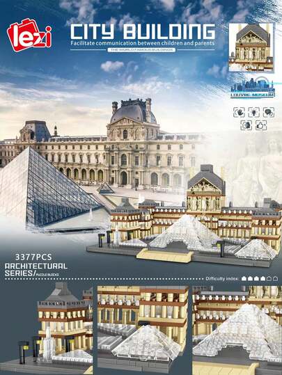3,377 Miniature Particles Assemble The Louvre Building Blocks, Creating A World-Famous Landmark Landscape. Large-Scale Architectural Landmarks 3D Collection Set For DIY Creative Education, Featuring Building Blocks Models, Designed To Develop Hand-Eye Coordination, Home Decoration Skills, And Birthday Gifts