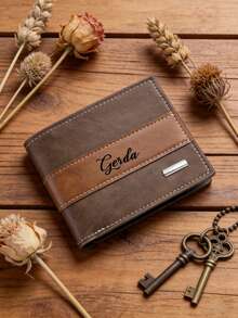 1pc Customized Genuine Leather Men's Wallet, Father's Day Gift, Personalized Leather Wallet, Engraved Wallet, Anniversary Gift, Customized Wallet & Card Holder - The Perfect Gift For Valentine's Day Or Father's Day, Durable And Customizable. - Multicolor - View 5