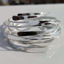 5pcs/Set Retro Adjustable Silvery Bangles Stacking Bangles For Women Daily Party Holiday Jewelry Birthday Gift - 銀色 - 查看 4