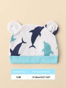 6pcs Random Newborn Baby Boy Warm Protective Cute Printed & Solid Color Beanie Hats, Suitable For 0-3M Infants, Daily & Outdoor Use - Multicolor - View 2