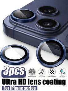 3pcs - Ultra-Clear Tempered Glass Camera Lens Protector Film Compatible With IPhone 17 Pro Max, 16/16e, 16 Pro/Pro Max, 15 Pro Max, 15 Pro, 15 Plus, 15, 14 Pro Max, 14, 14 Pro, 14 Plus, 13, 13 Pro Max, 11, 12. Smooth Surface, Strong Adhesion, With Metal Protective Ring. - Navy Blue - View 34