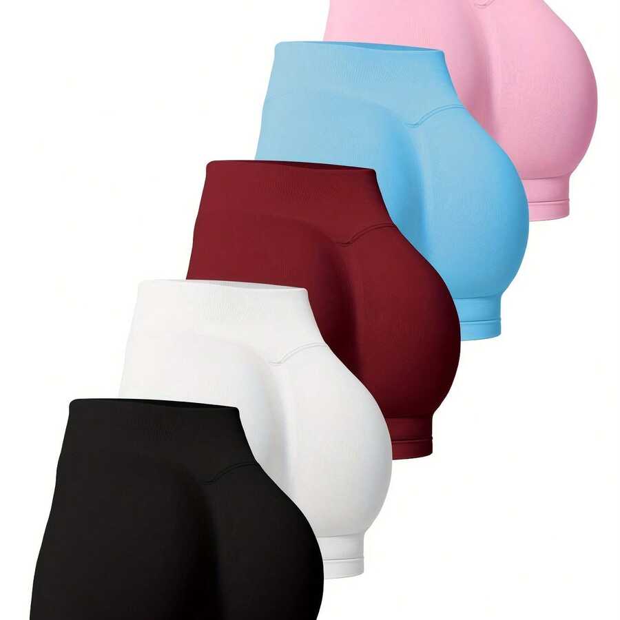 High-Waisted Shaping Sports Shorts, Five Seamless, Enhance Your Figure And Lift Your Hips, Perfect For Fitness And Outdoor Activities, Gentle, Fashionable, New Spring And Summer Collection For 2025 - sông băng đen xanh lam hồng lông cừu Angora đỏ cánh đồng tuyết trắng - Xem 1