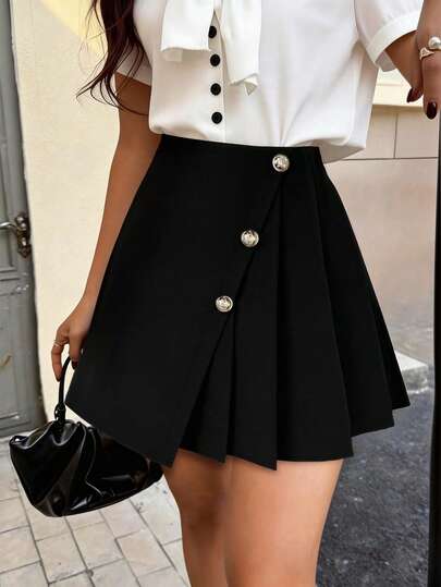 KeKe Bloomly New Fashion, Minimalist Style, Waist Pleated Women's Skirt, Party Dress, Versatile Black Mini Skirt, A-Line Silhouette With Relatively Skirt Length, Retro Texture. Elegant Mini Skirt, Emphasizing Vitality And Fashion Sense Of Extra Long Skirt, An Essential Item For Daily Outings And Gatherings, Fashionable And Comfortable Women's Long Skirt/Commute Casual Wear/Office Attire.