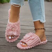 Women's Slip-On Slippers, Solid Pink Fairy Fabric Applique, Fashionable Casual, Open Toe, Spring 2026 New Arrival - Pink - View 3