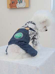 1pc Pet Clothes, Dog Suspender Pants For Small Dogs - Dog Graffiti Suspender Pants - Blue - View 3