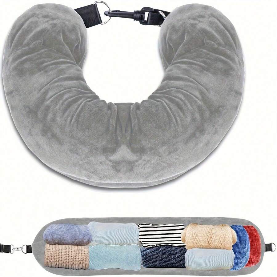 Nueva almohada en forma de U para viajes, rellena con ropa, portátil y conveniente, esencial para vuelos, uso diario, viajes, picnics y salidas - Multicolor - Ver 1