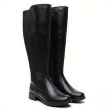 Women's Over-The-Knee Riding Boot With Tractor Sole, Black, Side Zipper, High Elastic Shaft - New Winter Collection - Elegant Women's Boots - 黑色 - 查看 3