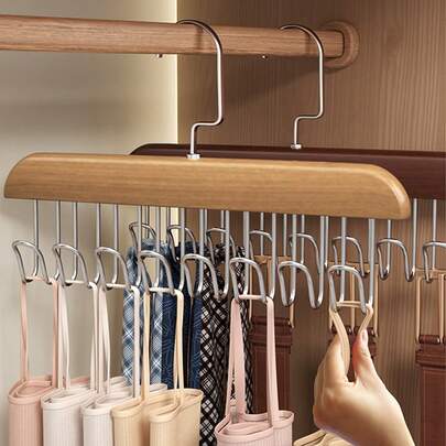 1/3/5pcs Wardrobe Bra Hanger, Tank Top Hanger, Single Piece, Equipped With 8 Hooks, Can Hold 24 Bras, Wooden Space-Saving Hanger, 360° Rotating Closet Organizer For Tank Tops, Swimsuits, Tie Dresses, And Storage Space For Dorms And Apartments.