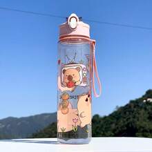 1pc 800ml/27oz Capybara Plastic Cup With Handle, Cute Cartoon Children Water Bottle, Large Capacity Straw Cup For Students - Multicolor - View 10