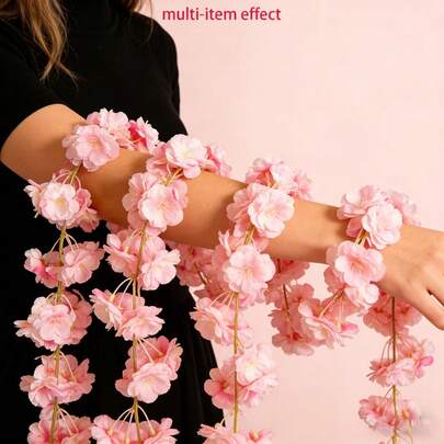 3 cành hoa anh đào nhân tạo màu hồng, dây leo hoa anh đào giả, vòng hoa trang trí, dây leo hoa anh đào bằng lụa giả, thích hợp trang trí tiệc cưới, mùa xuân hè.