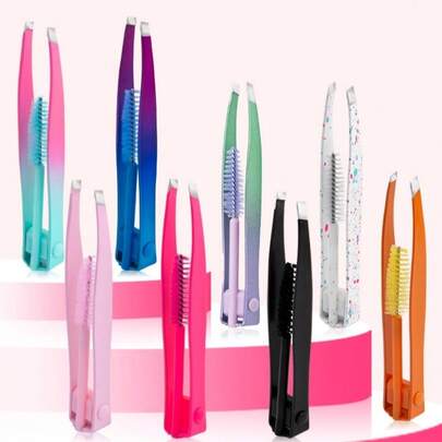 2-In-1 Eyebrow Tweezers, High Precision Eyebrow Clip, Suitable For Beauty Makeup, Eyebrow And Eyelash Grooming, With Eyelash Comb, Stainless Steel Eyebrow Clip, Beauty Makeup Tools, Can Pluck Hairs And Fine Peach Fuzz