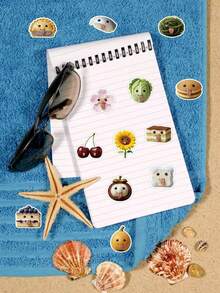 56pcs Cute Personalized Food Stickers, Shy Fruit & Dessert Stickers With Big Eyes And Tongues, Waterproof For Laptop, Notebook, Planner, Stationery, Etc. - Funny Food - View 1