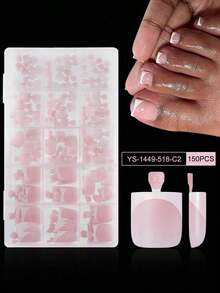 150Pcs/Box Pink Toe Nail Press On Square French Tips Toe Press On Nails Pre-Designed Soft Gel Thick False Toenail Extension Acrylic Full Cover Fake Toenails Nail Supplies Nails SDRD - Hình bầu dục - Xem 2