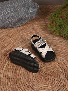 Baby Fashionable Metal Butterfly Buckle One-Strap Hook And Loop Sandals - Beige - View 4